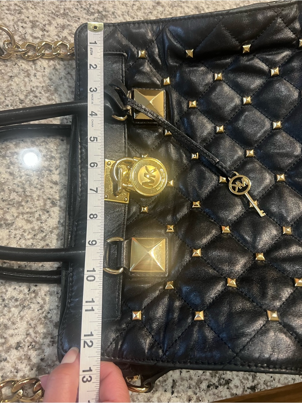 Michael Kors Black Hamilton Studded Quilted Leather Tote with Gold Hardware - Picture 10 of 12